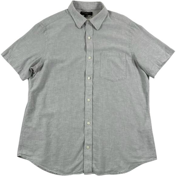 Banana Republic Men’s Gray Linen-Blend Short Sleeve Button-Up Shirt Size Large - Picture 1 of 7